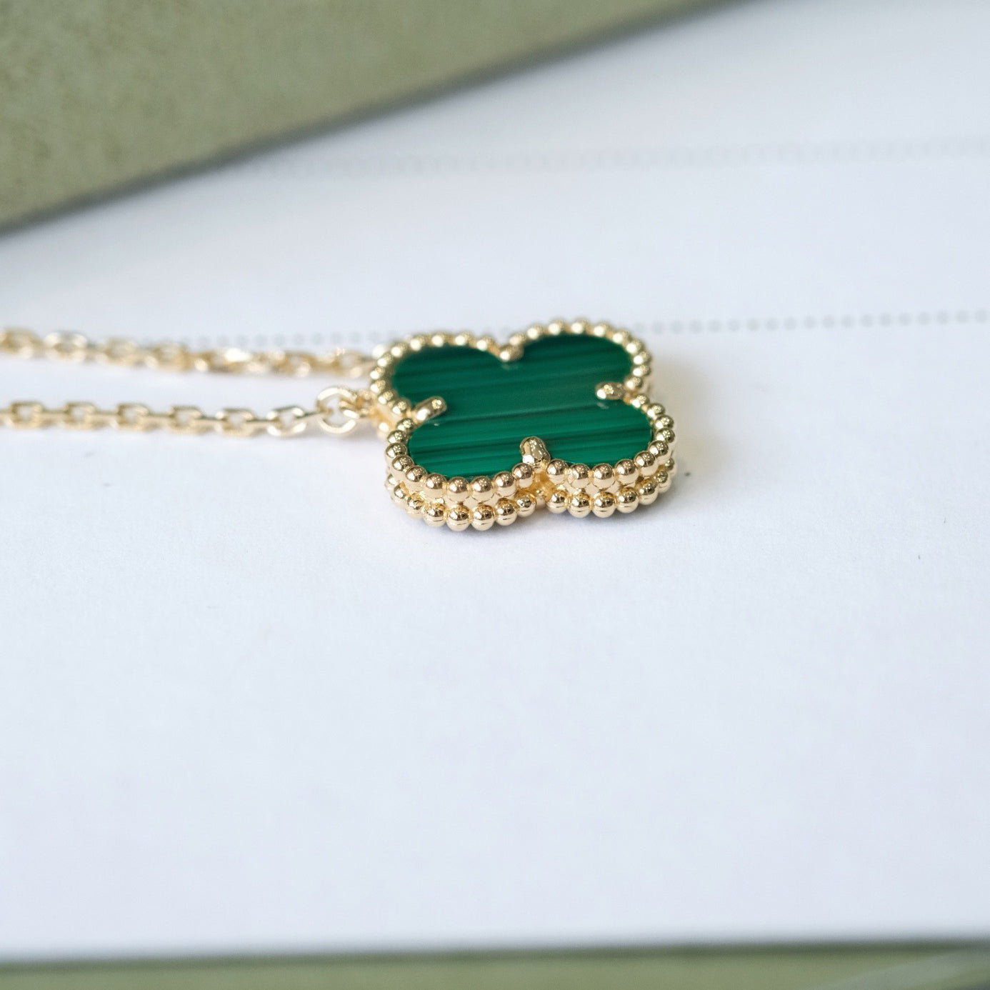 [✨ROSE✨]CLOVER 15MM MALACHITE SINGLE FLOWER  NECKLACE