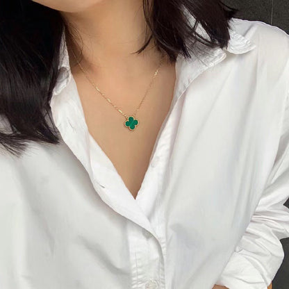 [✨ROSE✨]CLOVER 15MM MALACHITE SINGLE FLOWER  NECKLACE