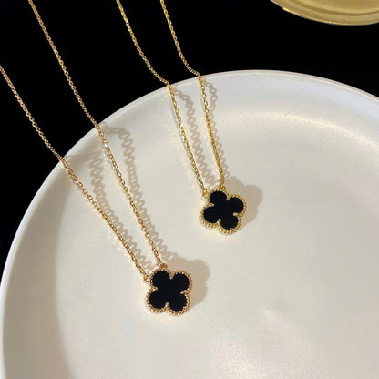 [✨ROSE✨]CLOVER 15MM BLACK ONYX SINGLE FLOWER NECKLACE