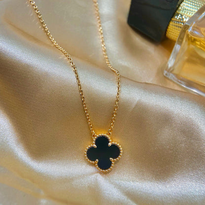 [✨ROSE✨]CLOVER 15MM BLACK ONYX SINGLE FLOWER NECKLACE
