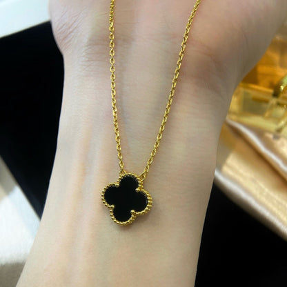 [✨ROSE✨]CLOVER 15MM BLACK ONYX SINGLE FLOWER NECKLACE