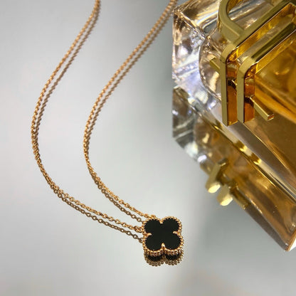 [✨ROSE✨]CLOVER 15MM BLACK ONYX SINGLE FLOWER NECKLACE