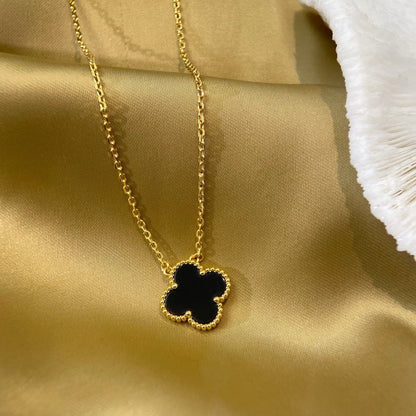 [✨ROSE✨]CLOVER 15MM BLACK ONYX SINGLE FLOWER NECKLACE