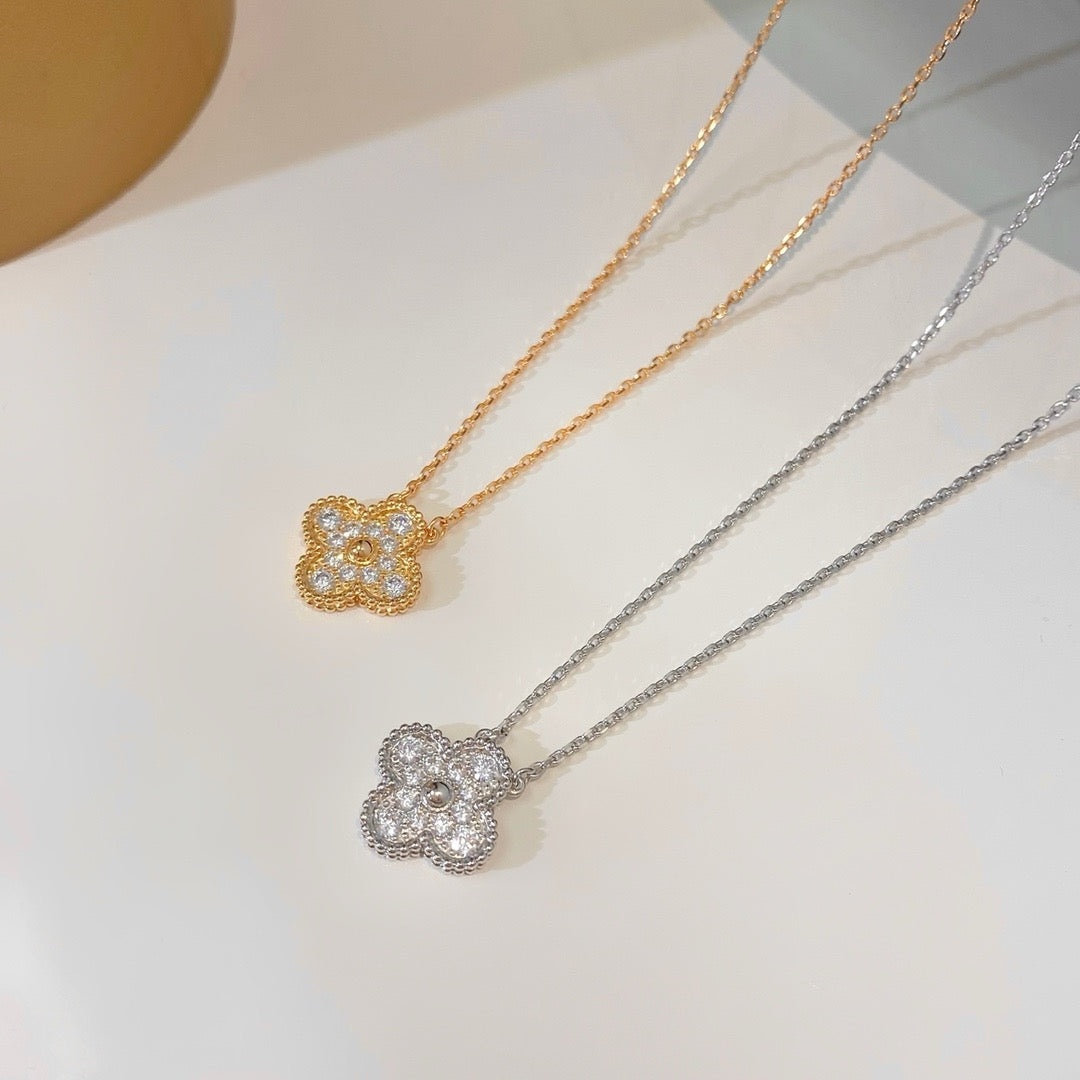 [✨ROSE✨]CLOVER 15MM DIAMOND SINGLE FLOWER NECKLACE
