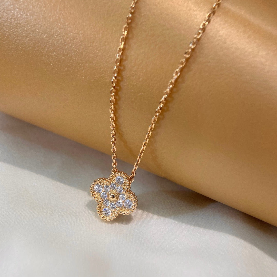 [✨ROSE✨]CLOVER 15MM DIAMOND SINGLE FLOWER NECKLACE