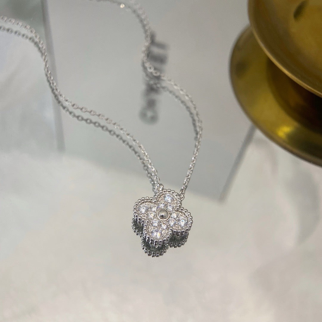 [✨ROSE✨]CLOVER 15MM DIAMOND SINGLE FLOWER NECKLACE
