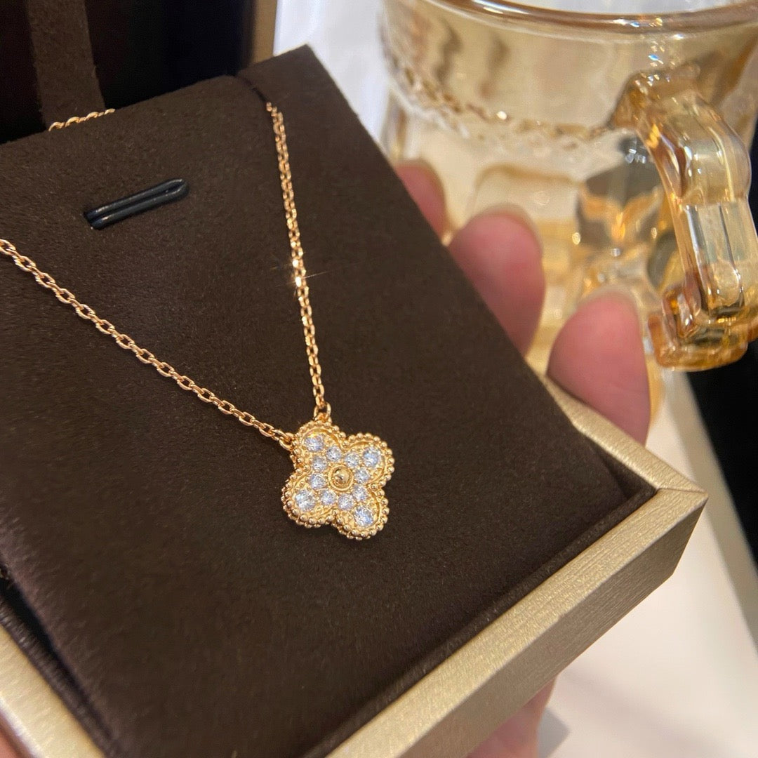 [✨ROSE✨]CLOVER 15MM DIAMOND SINGLE FLOWER NECKLACE
