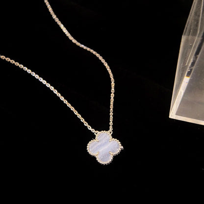 [✨ROSE✨]CLOVER 15MM BLUE CHALCEDONY NECKLACE SILVER