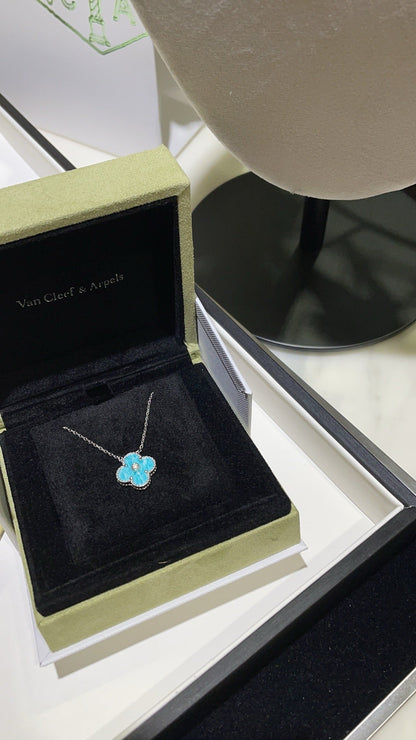 [✨ROSE✨]CLOVER 15MM DIAMOND SVRES PORCELAIN  NECKLACE SILVER