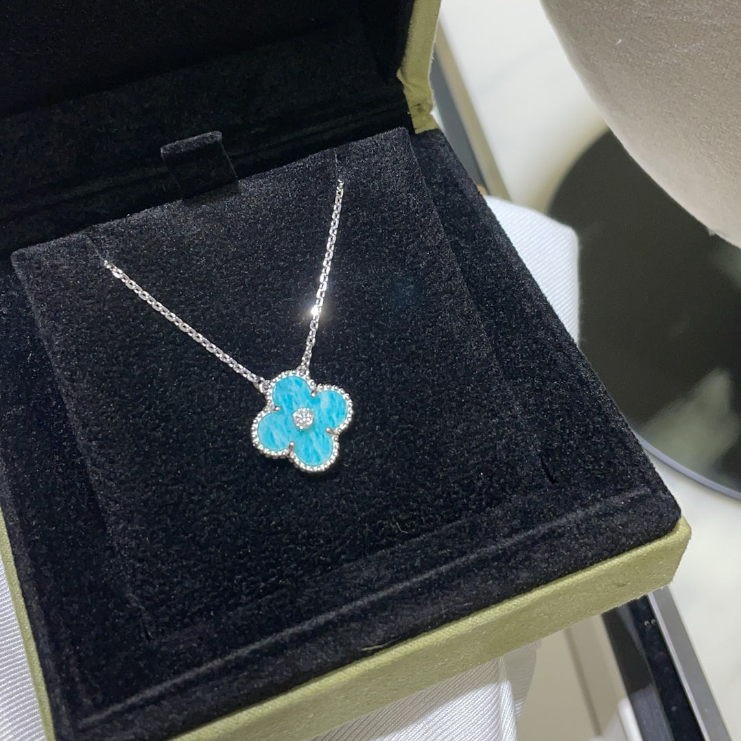[✨ROSE✨]CLOVER 15MM DIAMOND SVRES PORCELAIN  NECKLACE SILVER