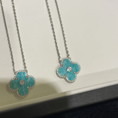 [✨ROSE✨]CLOVER 15MM DIAMOND SVRES PORCELAIN  NECKLACE SILVER