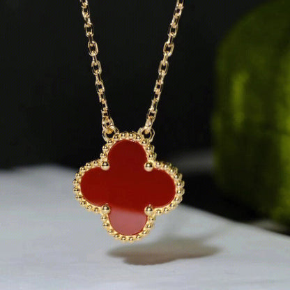 [✨ROSE✨]CLOVER 15MM CARNELIAN SINGLE FLOWER NECKLACE