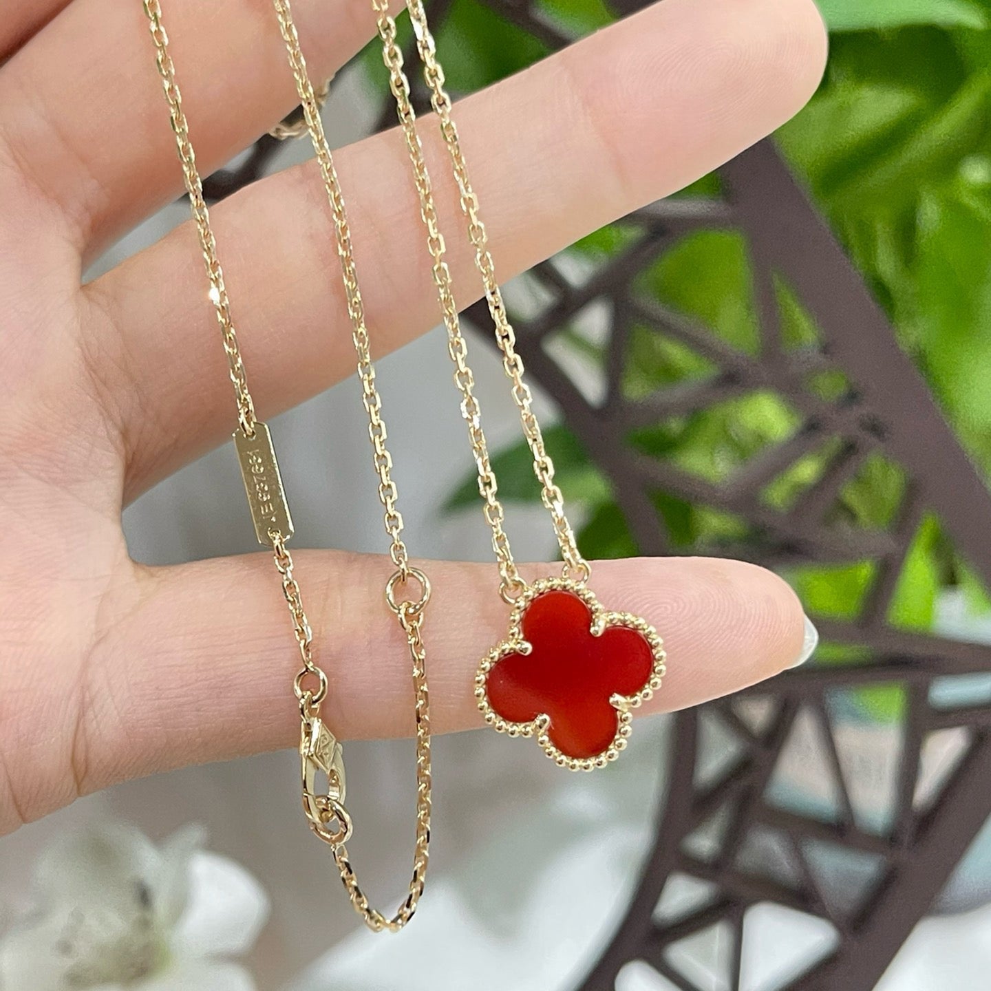 [✨ROSE✨]CLOVER 15MM CARNELIAN SINGLE FLOWER NECKLACE