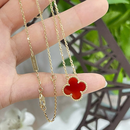 [✨ROSE✨]CLOVER 15MM CARNELIAN SINGLE FLOWER NECKLACE