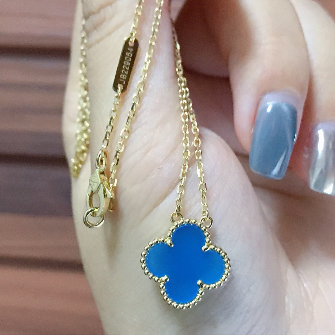 [✨ROSE✨]CLOVER 15MM BLUE AGATE NECKLACE