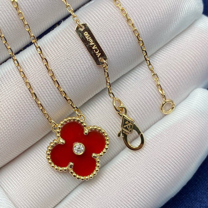 [✨ROSE✨]CLOVER 15MM DIAMOND CARNELIAN NECKLACE