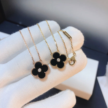 [✨ROSE✨]CLOVER 15MM DIAMOND ONYX NECKLACE