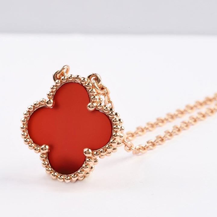 [✨ROSE✨]CLOVER 15MM CARNELIAN SINGLE FLOWER NECKLACE