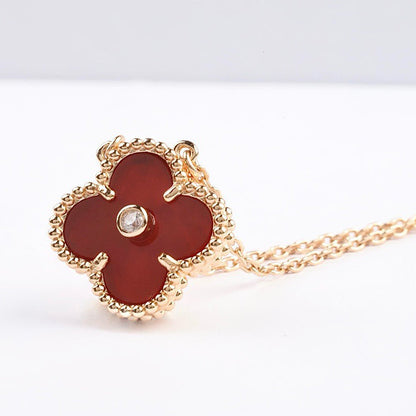 [✨ROSE✨]CLOVER 15MM DIAMOND CARNELIAN NECKLACE