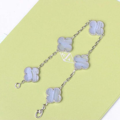 [✨ROSE✨]CLOVER  5 MOTIF PURPLE CHALCEDONY BRACELET SILVER