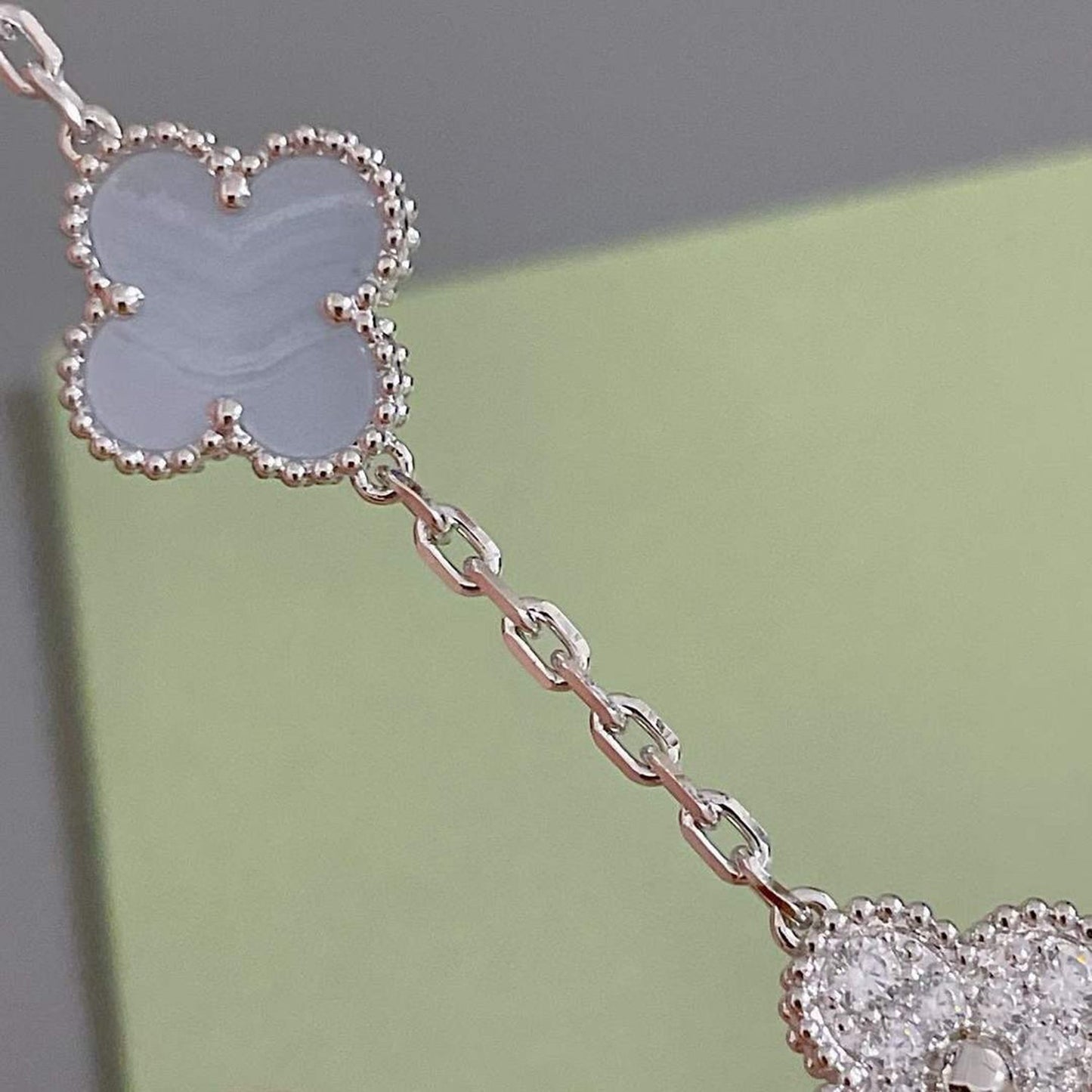 [✨ROSE✨]CLOVER  5 MOTIF DIAMOND PURPLE CHALCEDONY BRACELET SILVER