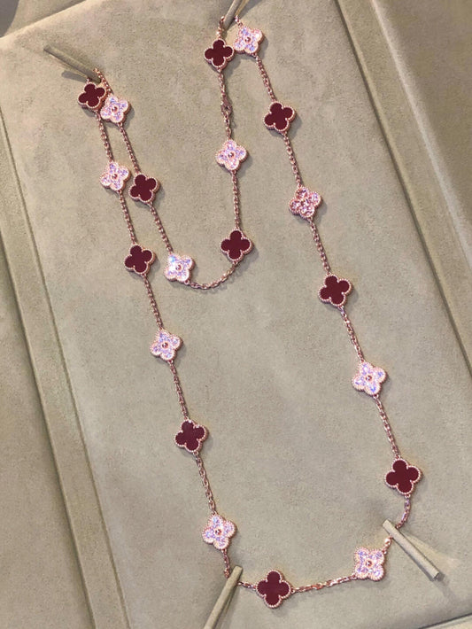 [✨ROSE✨]CLOVER 20 FLOWER RED AGATE WITH DIAMONDS