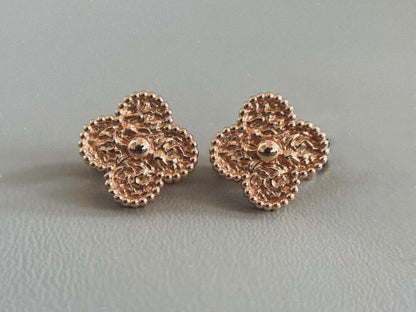 [✨ROSE✨]CLOVER MEDIUM 1 MOTIFS ROSE GOLD HOT STAMPING EARRINGS