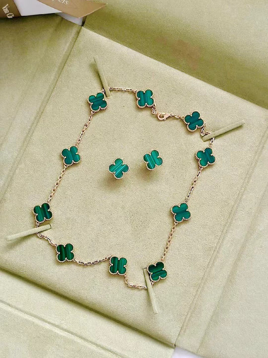 [✨ROSE✨]CLOVER 10 MOTIFS MALACHITE NECKLACE