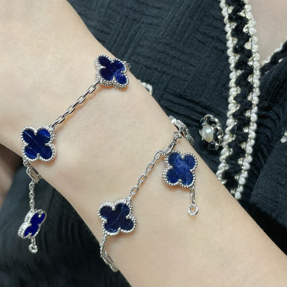 [✨ROSE✨]CLOVER 5 MOTIF PIETERSITE SILVER BRACELET