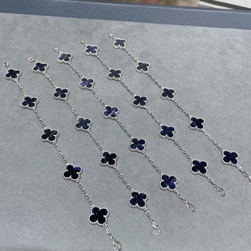 [✨ROSE✨]CLOVER 5 MOTIF PIETERSITE SILVER BRACELET