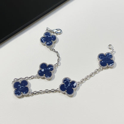 [✨ROSE✨]CLOVER 5 MOTIF PIETERSITE SILVER BRACELET