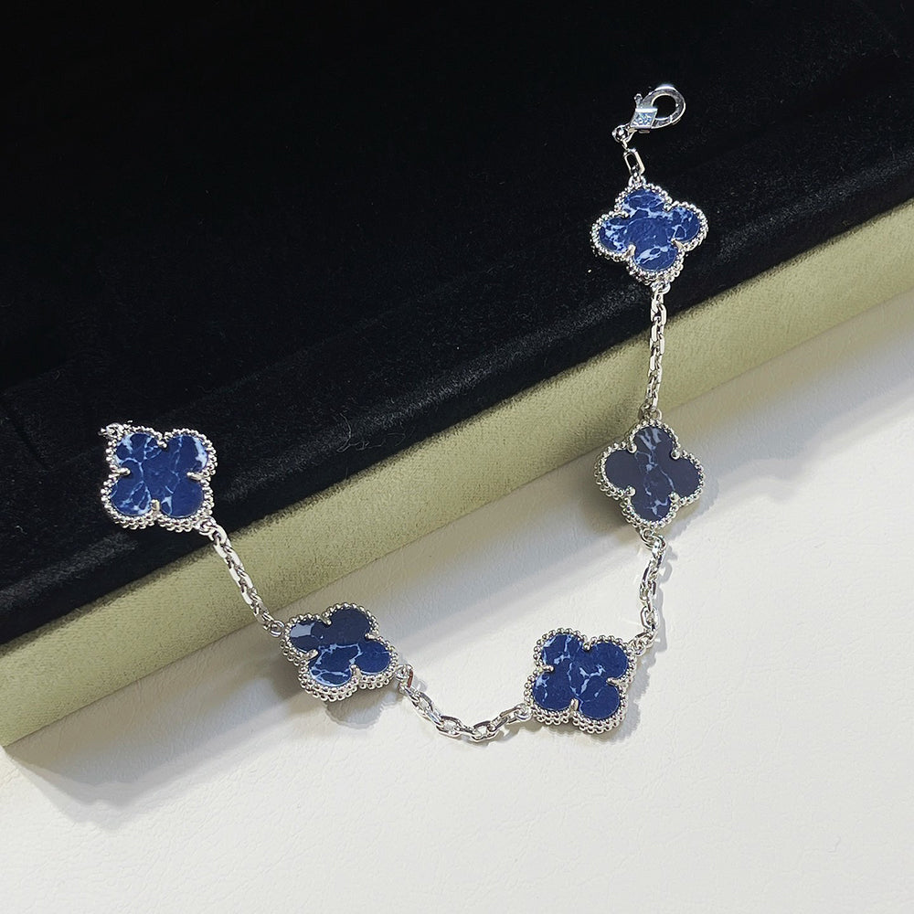 [✨ROSE✨]CLOVER 5 MOTIF PIETERSITE SILVER BRACELET