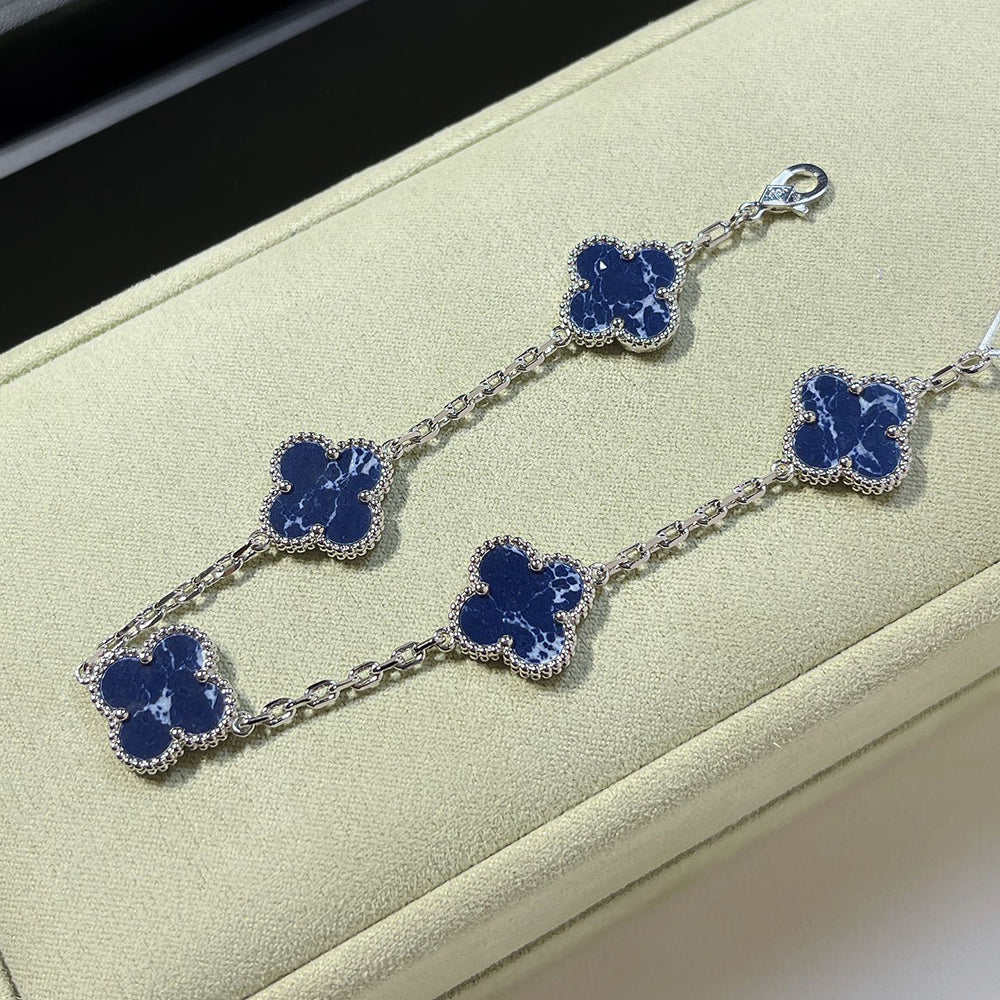 [✨ROSE✨]CLOVER 5 MOTIF PIETERSITE SILVER BRACELET