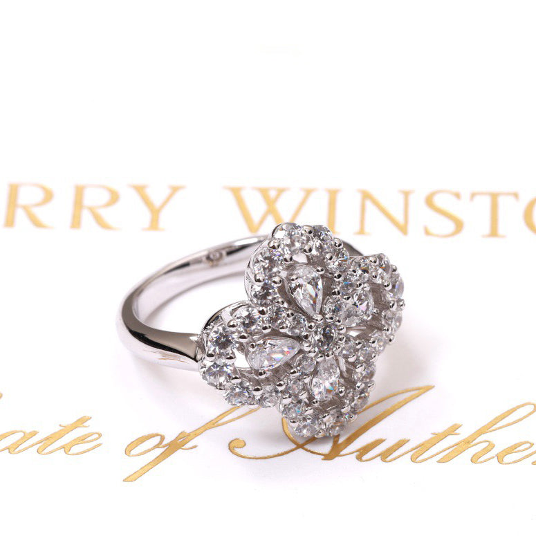 [✨ROSE✨]LOOP RING FULL MOTIF DIAMOND 16MM SILVE
