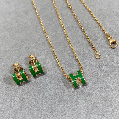 [✨ROSE✨]POP H GREEN NECKLACE SILVER AND GOLD