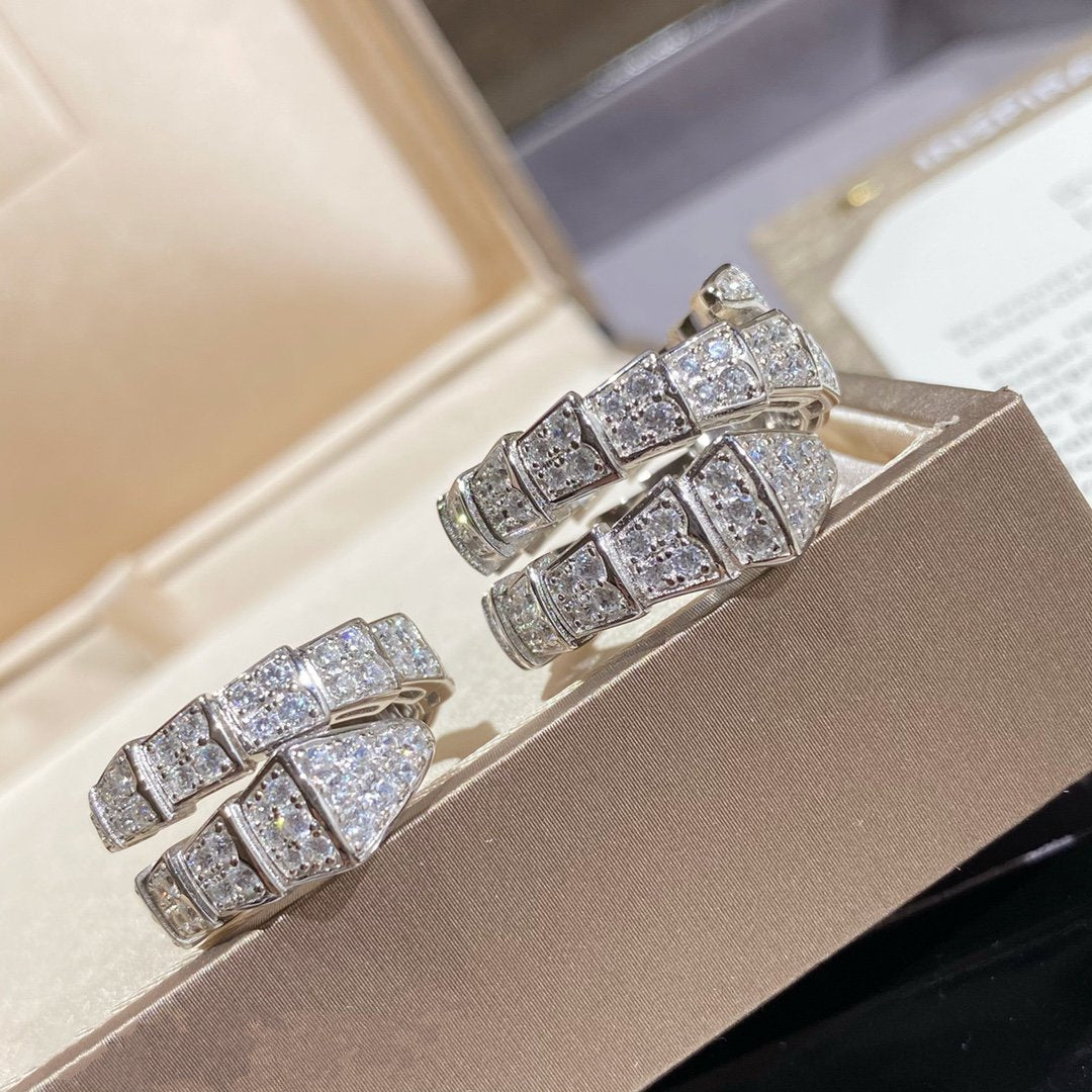 [✨ROSE✨]SERPENTI DOUBLE RING SILVER DIAMOND PAVED