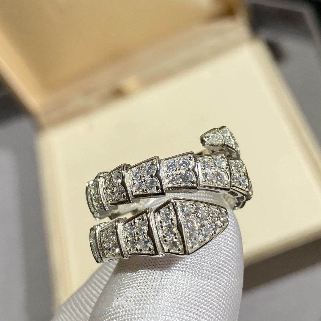 [✨ROSE✨]SERPENTI DOUBLE RING SILVER DIAMOND PAVED
