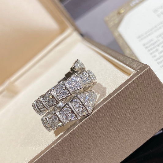 [✨ROSE✨]SERPENTI DOUBLE RING SILVER DIAMOND PAVED