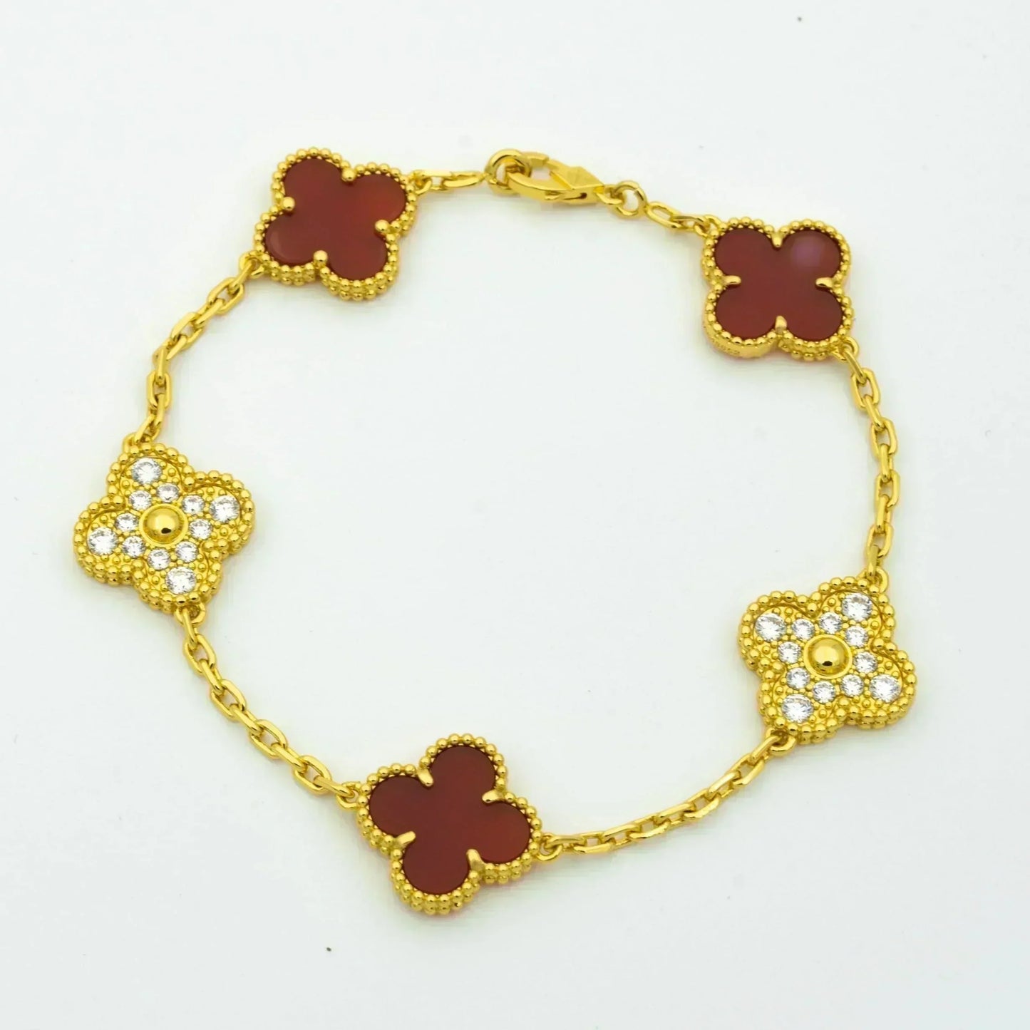 [✨ROSE✨]CLOVER 5 MOTIFS CARNELIAN DIAMOND BRACELET