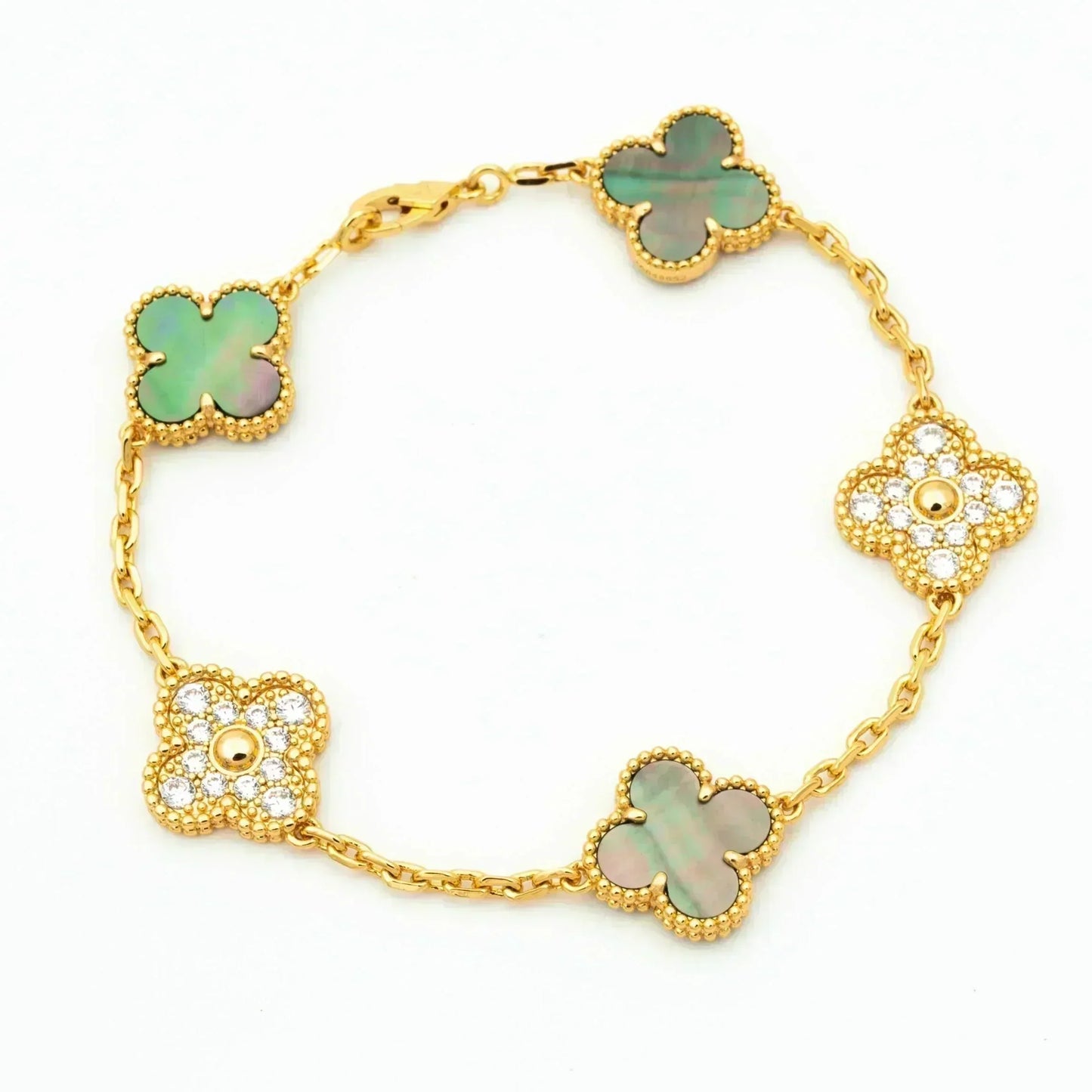 [✨ROSE✨]CLOVER 5 MOTIF GRAY MOP DIAMOND BRACELET