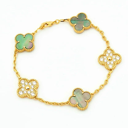 [✨ROSE✨]CLOVER 5 MOTIF GRAY MOP DIAMOND BRACELET