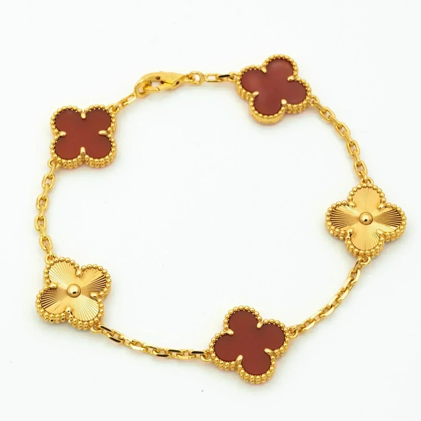 [✨ROSE✨]CLOVER  5 MOTIFS CARNELIAN GOLD BRACELET