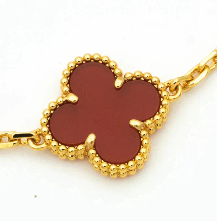[✨ROSE✨]CLOVER  5 MOTIFS CARNELIAN GOLD BRACELET