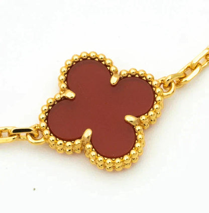 [✨ROSE✨]CLOVER  5 MOTIFS CARNELIAN GOLD BRACELET