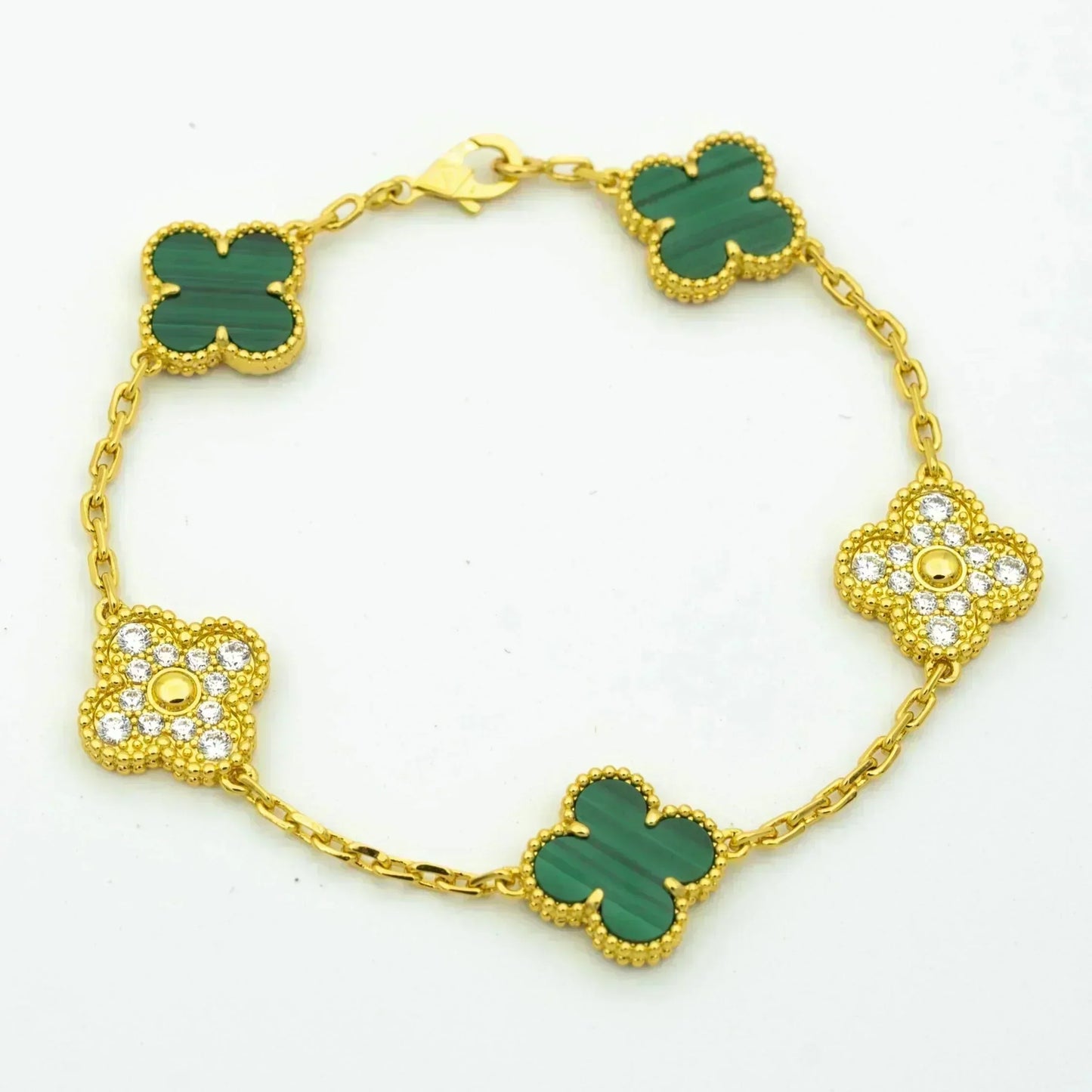 [✨ROSE✨]CLOVER  5 MOTIF MALACHITE DIAMOND BRACELET
