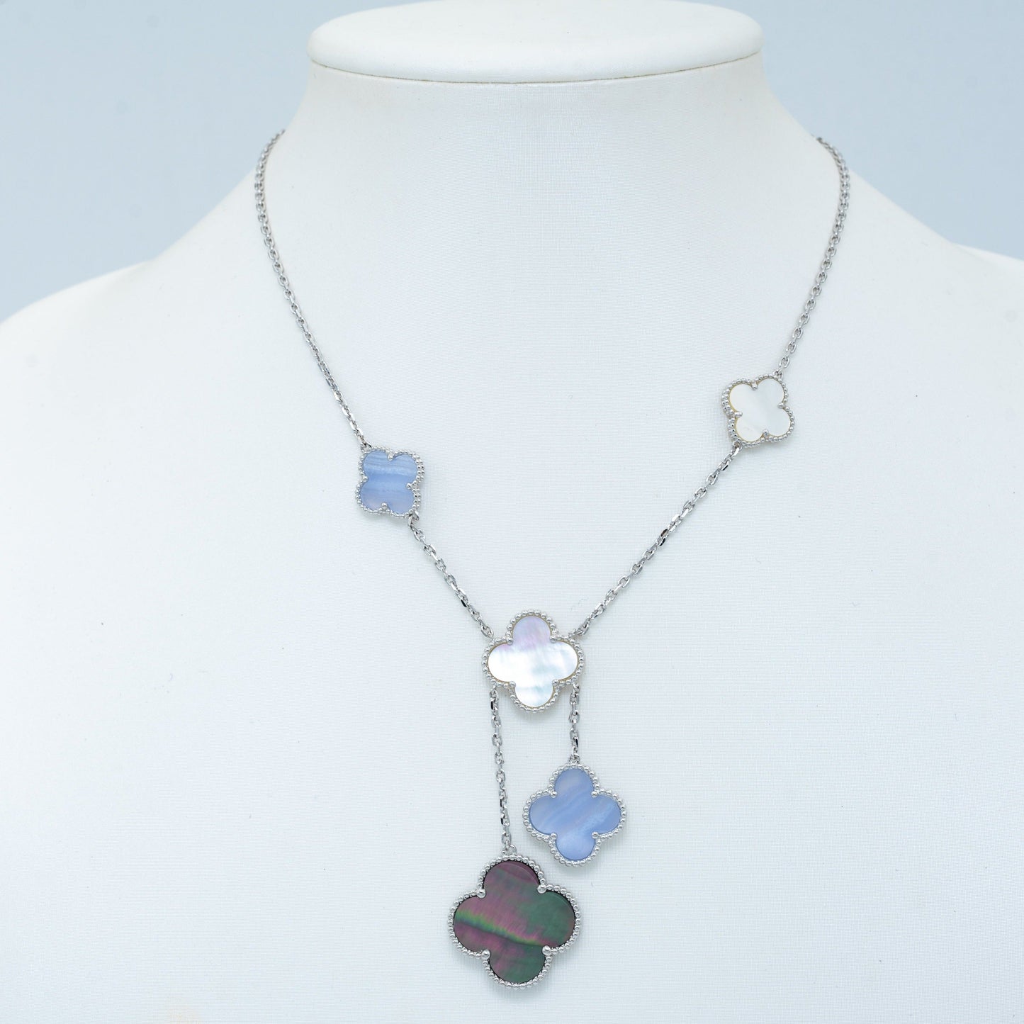 [✨ROSE✨]CLOVER MOP CHALCEDONY NECKLACE SILVER 6 MOTIF