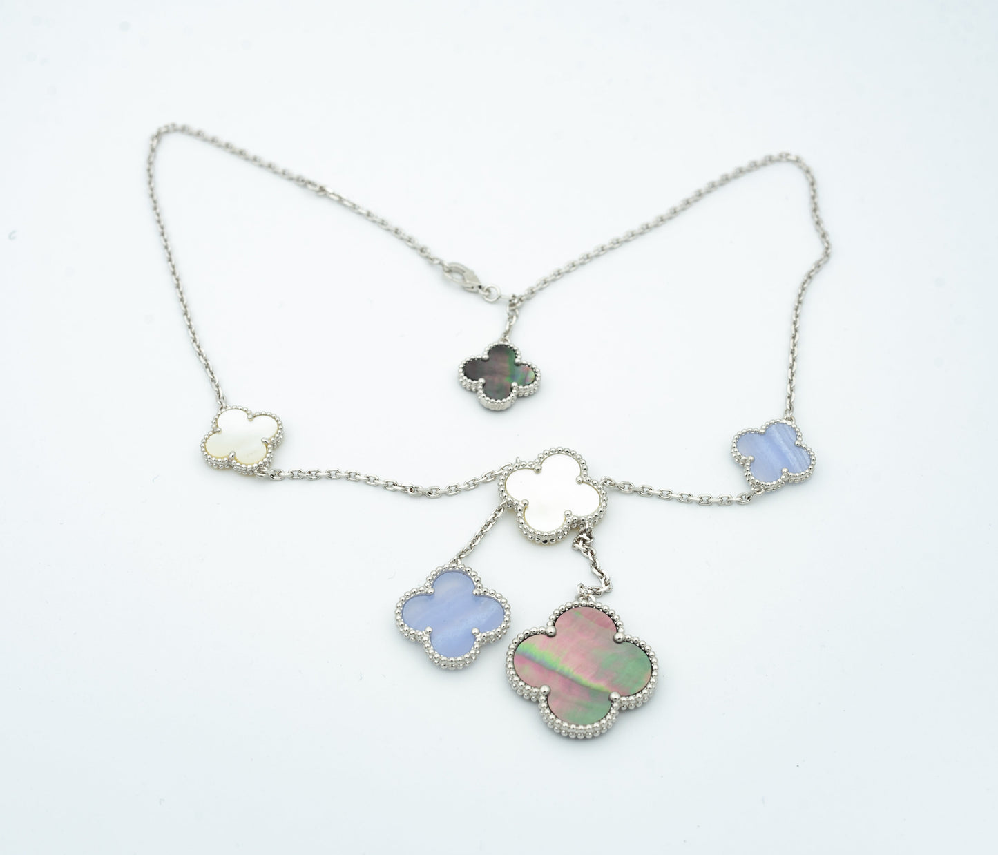 [✨ROSE✨]CLOVER MOP CHALCEDONY NECKLACE SILVER 6 MOTIF