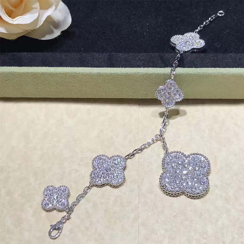 [✨ROSE✨]CLOVER 6 MOTIFS SILVER DIAMOND BRACELET