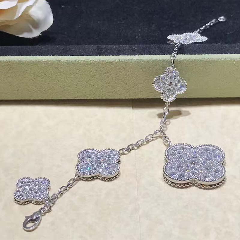 [✨ROSE✨]CLOVER 6 MOTIFS SILVER DIAMOND BRACELET