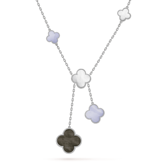[✨ROSE✨]CLOVER MOP CHALCEDONY NECKLACE SILVER 6 MOTIF